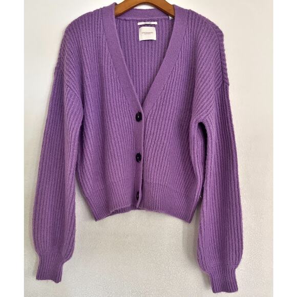 Scotch And Soda Sweater Cardigan Women M Purple Fuzzy Wool Alpaca Blend Boxy - Picture 2 of 11